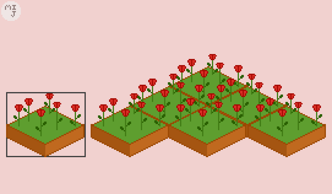 Pixel Art Isometric Tiles of Flowers